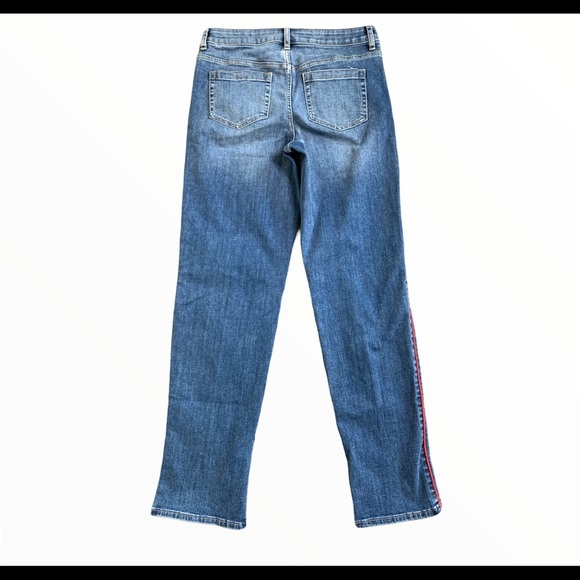 VINCE CAMUTO Cuffed Straight Leg Jeans With Racer Red Stripe & Pockets Blue Sz 4 - Picture 8 of 11